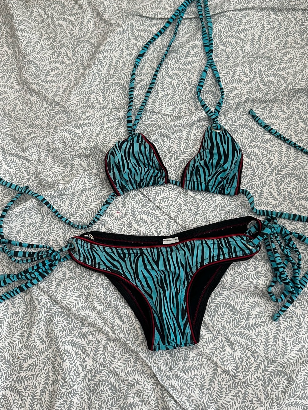 Turquoise and Black Zebra Print String Bikini